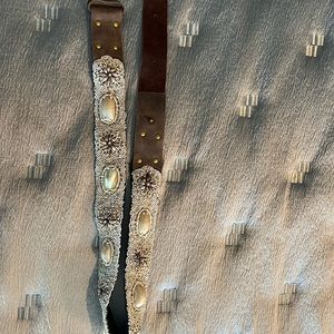 Coco belle brown leather belt w shells/beading
